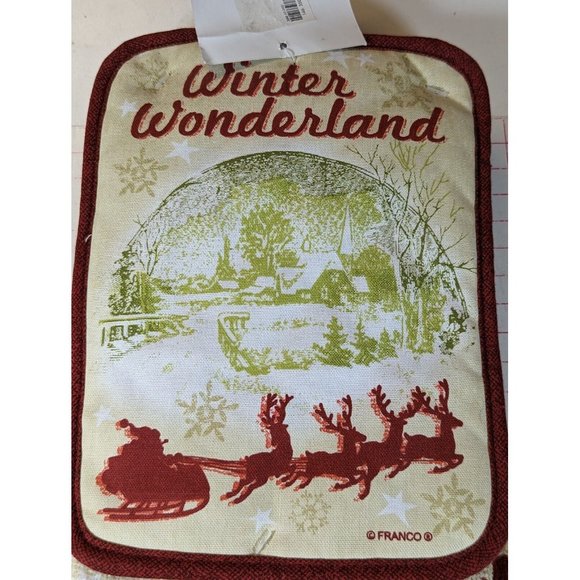 Vintage Franco Christmas Kitchen Towel Dishcloth Potholder Reindeer Sleigh Set - Picture 3 of 4